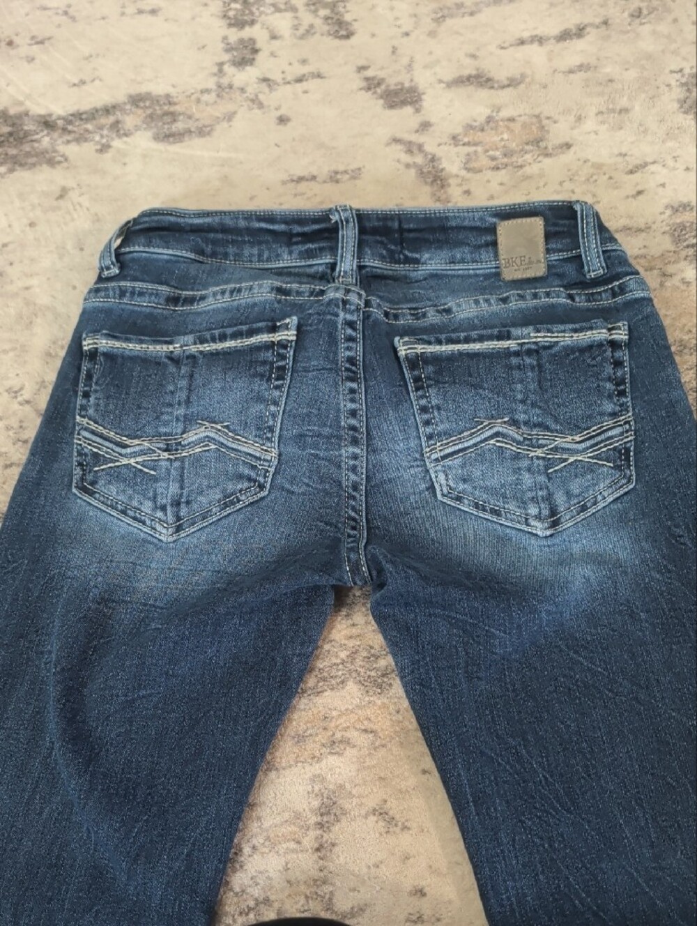 BKE Women's Boot Cut Jeans in Distressed Dark Blue - Picture 4 of 5